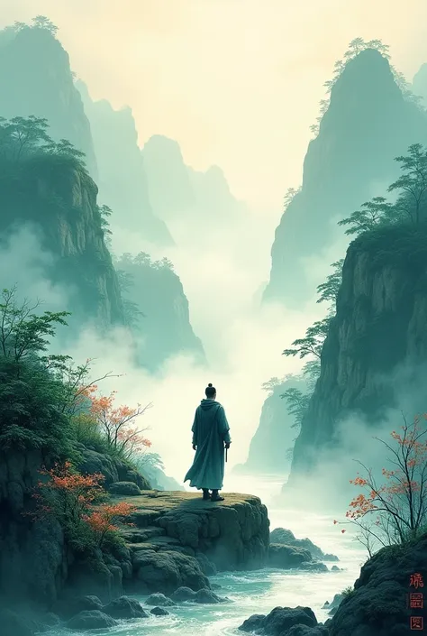 _shuimo_ landscape dreamlikeart, masterpiece, sharp male focus