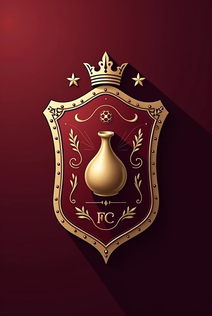 Generate a classic but innovative football shield that includes an Uruguayan imperial mate. Include the name MateTinto FC. The color of the design should be red wine