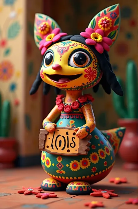 Animation of traditional Mexican doll with name sign of Lolis 