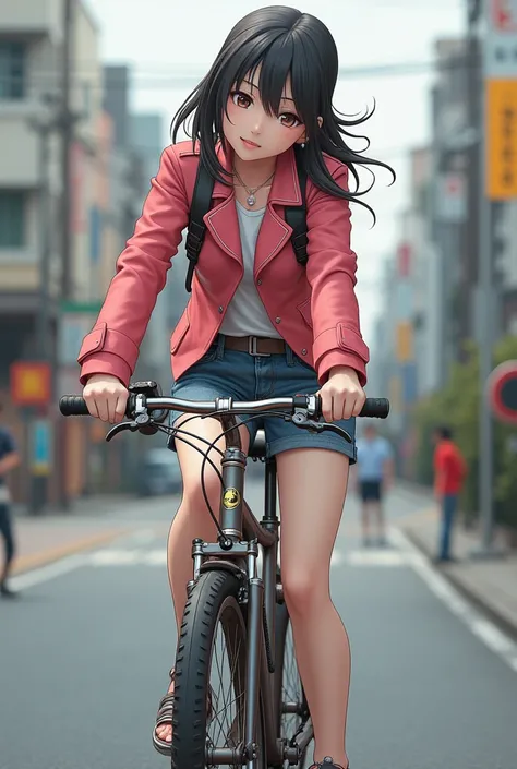 Japanese beautiful girl riding a bicycle