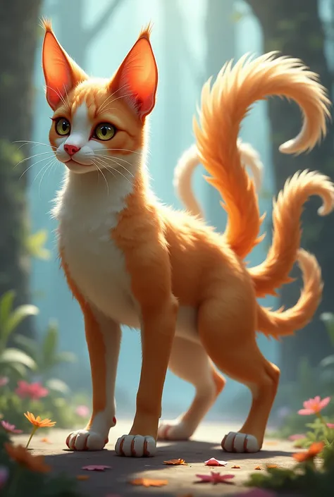 Create a cat dog with 5 tails