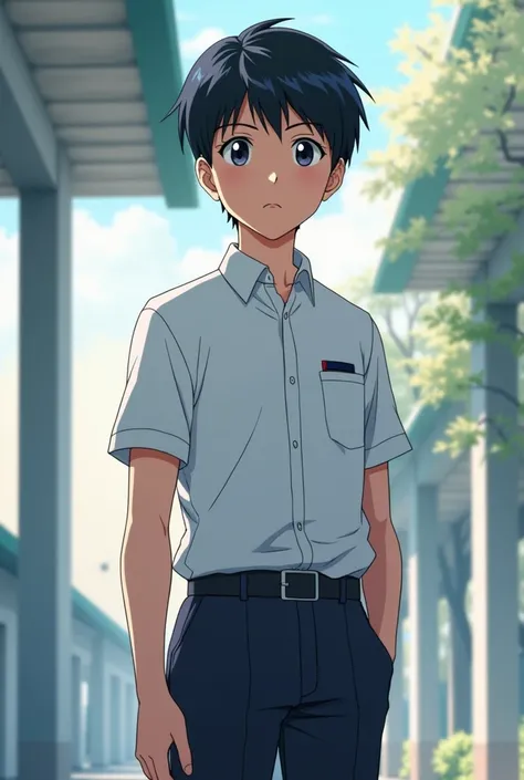 The boy is , black hair uniform student Thai anime