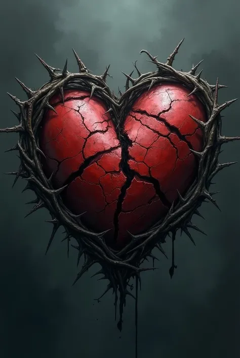 a broken heart with thorns around it