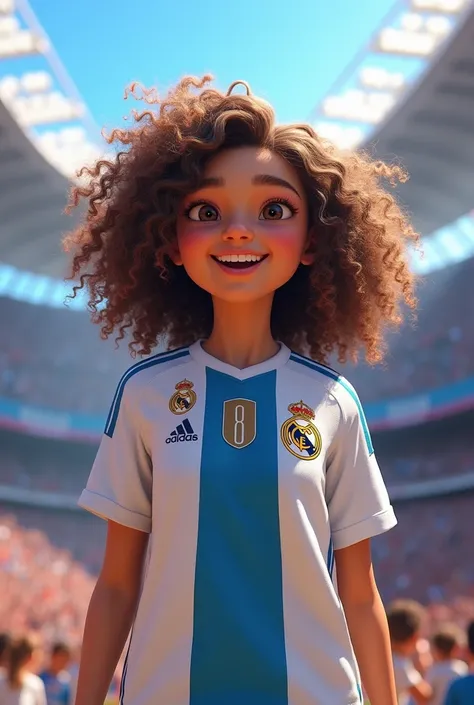 A curly girl Number 8 Name Anjelie Stadium Real Madrid shirt