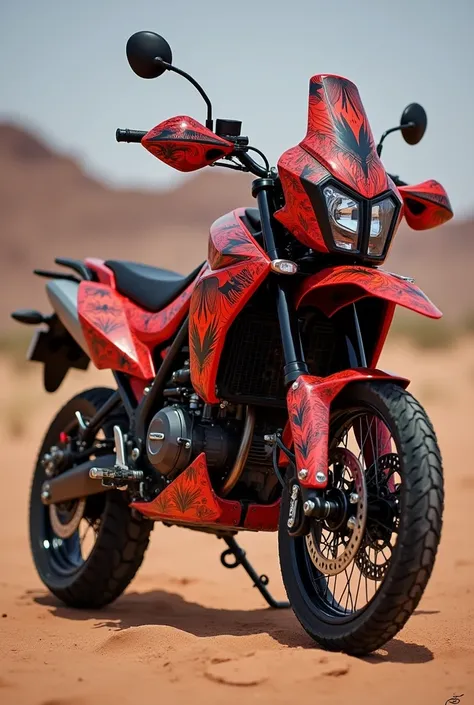 Vinyl design for the Yumbo Dakar 200 motorcycle, What main color is red?