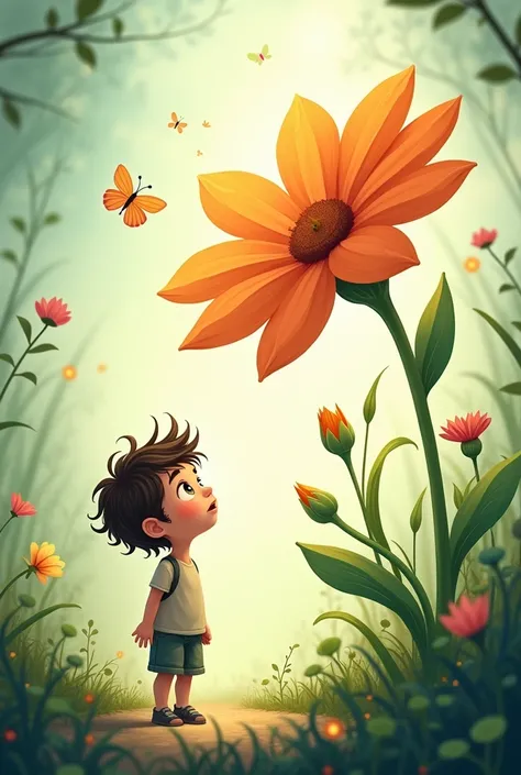 Flower with alone cartoon boy 