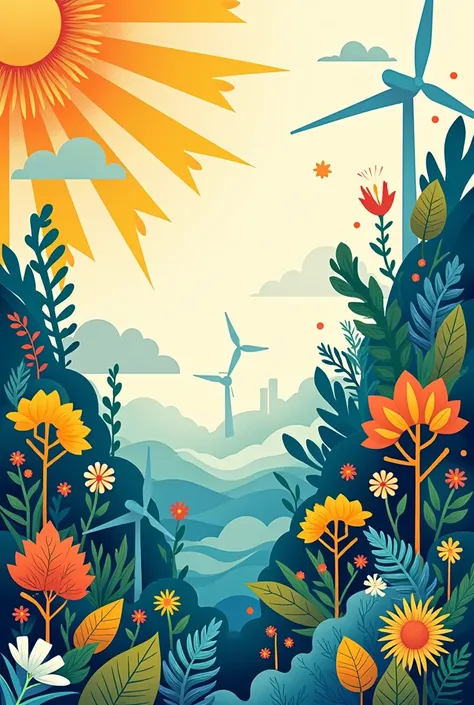 Create a border design for energy club in solar power theme wind energy theme hydropower theme biofuel theme abstract energy theme all in one frame 
