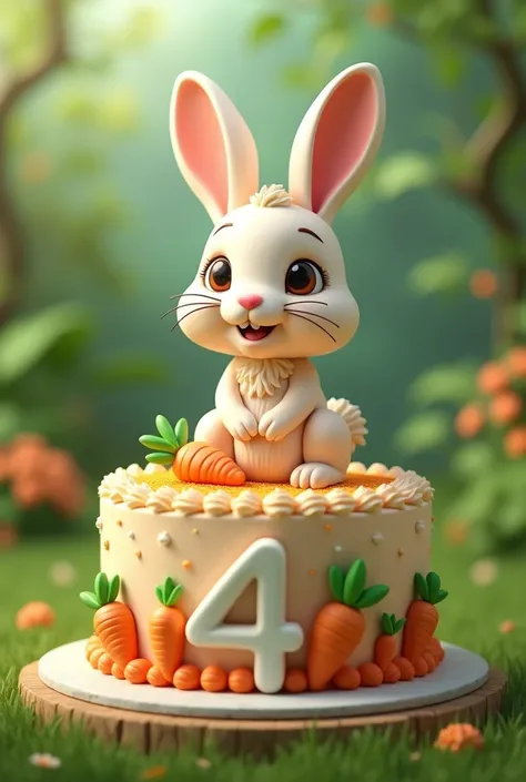 number four cake with design of rabbit and carrots