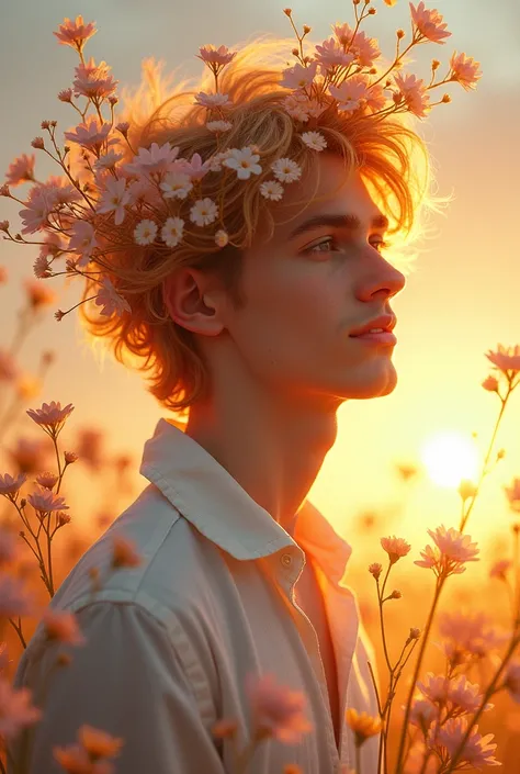 What if sunset was a man ?make him look more dreamy ,wild flower in his head,make him smiling,
Creat it like what if sunset was a man,
Make it suitable for wallpaper 