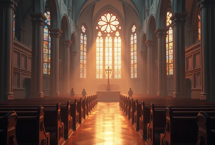 Christian Church，light，Beautiful light, stained windows，Small People, The vista is blurred