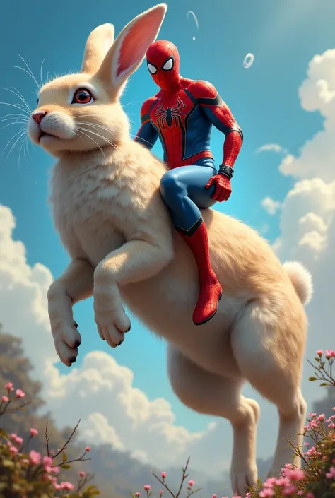 A Spider-Man riding on rabbit