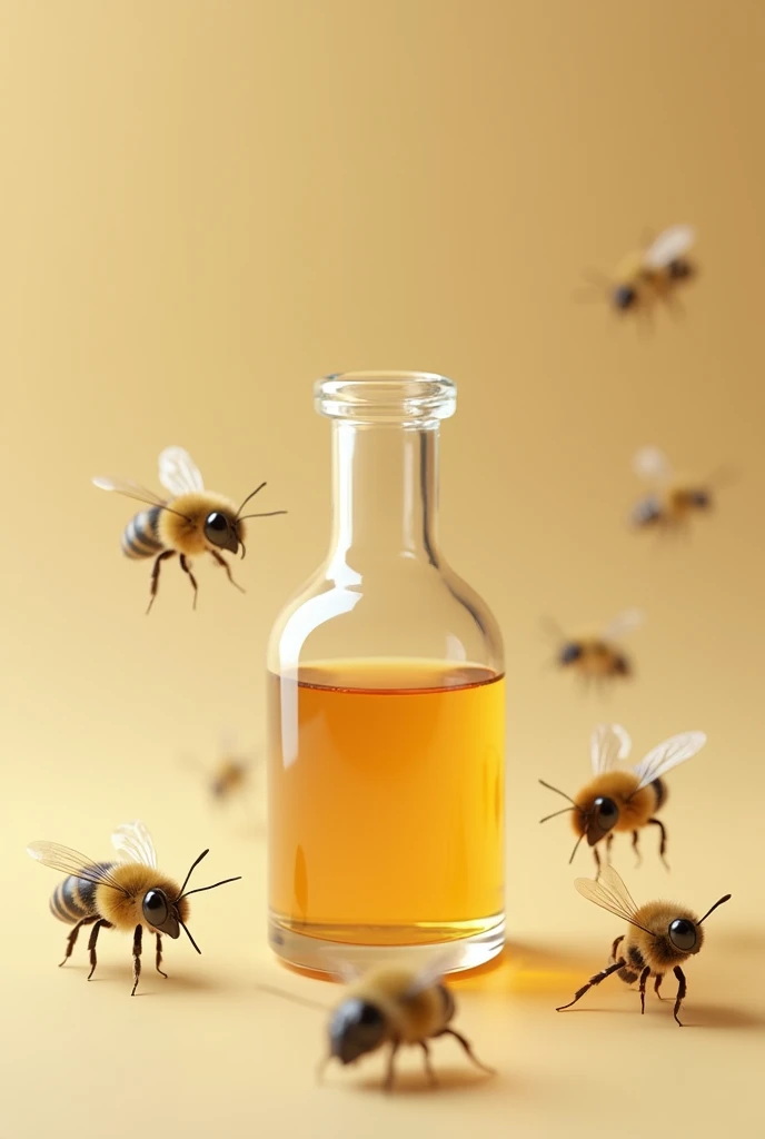 Thin bottle of honey eye drops with few bees around it and a bee diaper
