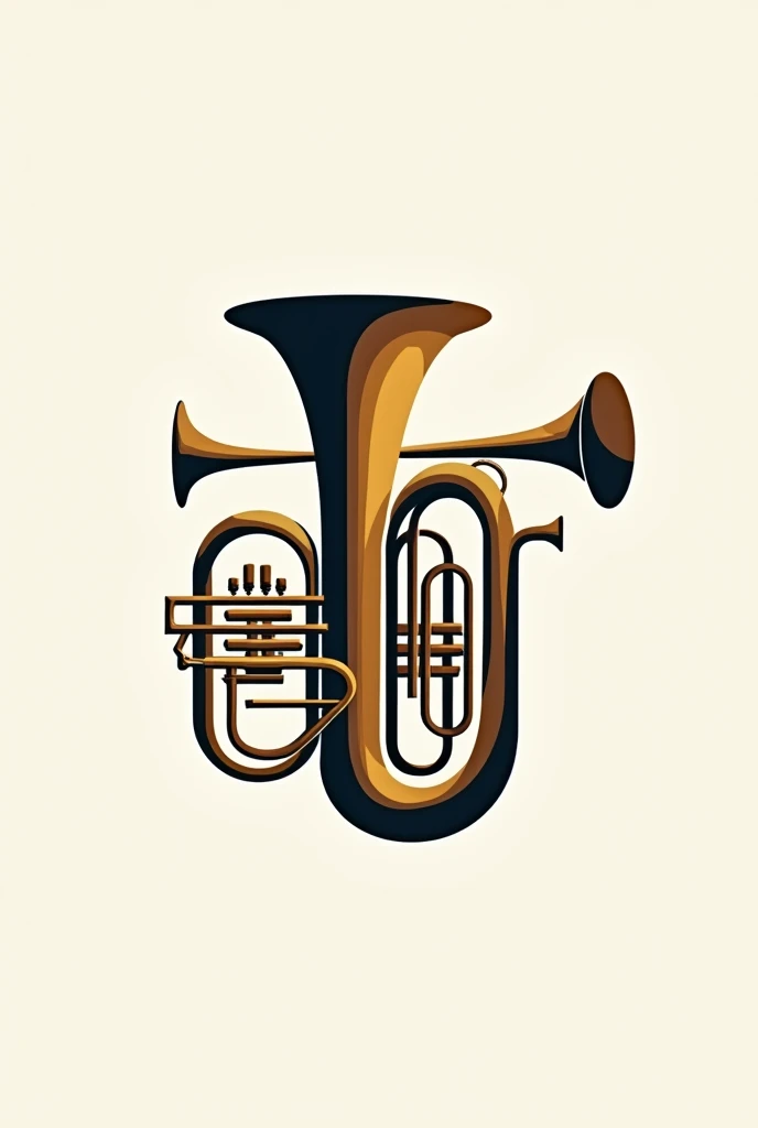 I want a logo for a music band, specifically for the brass section, in which I want the tuba to appear as the main instrument. Above the tuba, I want there to be a French horn to the right of the logo. I want there to be a trombone, and then on the left I ...