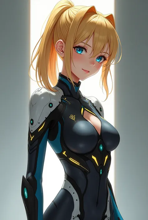 create a blonde anime girl in sexy evangelion tight suit