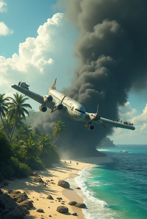 A plane crashing on an island 