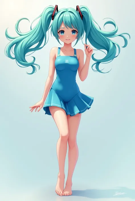 create Hatsune Miku in blue school swimsuit full body 