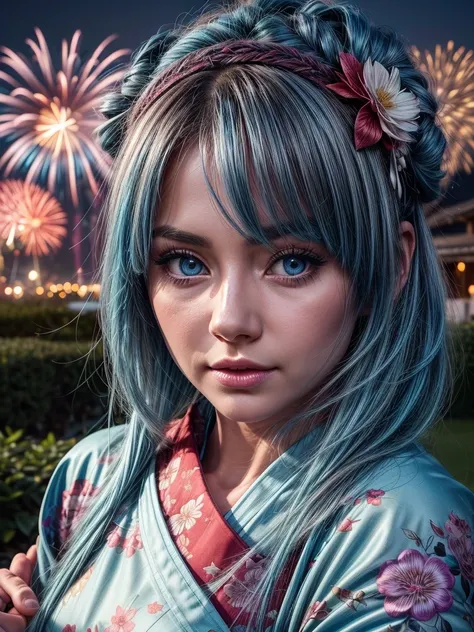 ultra realistic professional full body camera((( blue Hair, 2 lady one blue hair second red hair cuddle in garden wearing kimono
))) (photo 1028k qhd) by (James C. Christensen:1.2|peeking perspective, 2 intimated young ladies, 2, wearing loosen clothes, gl...