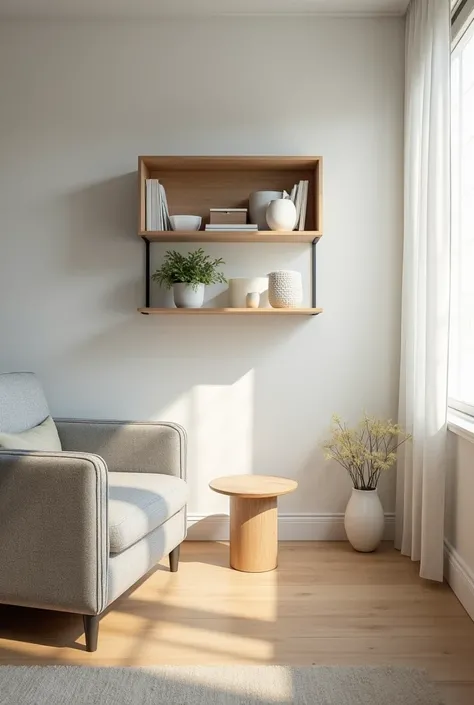 I want to create an image with a storage system, This system consists of a rotating shelf that hangs from the ceiling and works like a hydraulic power wheel but for storage.. It should take up little space on the wall. It should be small but useful