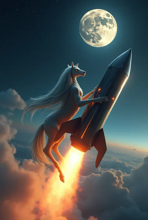 Create an image of a Xebar horse riding a rocket to the moon