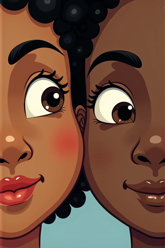 A cartoon with just 2 faces, one of which is dark-skinned and the other a little darker., just showing the faces of the 2, with the face of a favela dweller