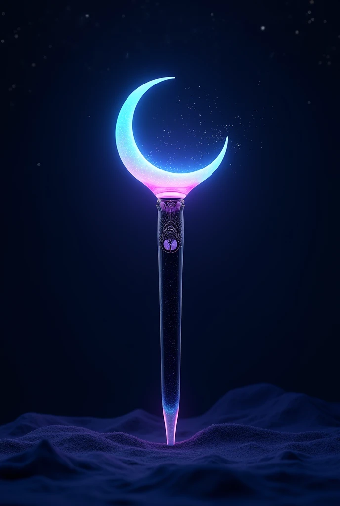 Lightstick de kpop com uma lua no topo nas cores azul , black and purple 