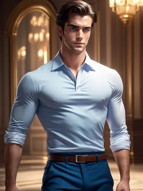 Gilthunder He is a pale British man. is extremely handsome, with perfect facial features that draw attention wherever he goes. His face is sculpted and symmetrical, highlighting his intense blue eyes that shine with determination. He is clean-shaven, maint...