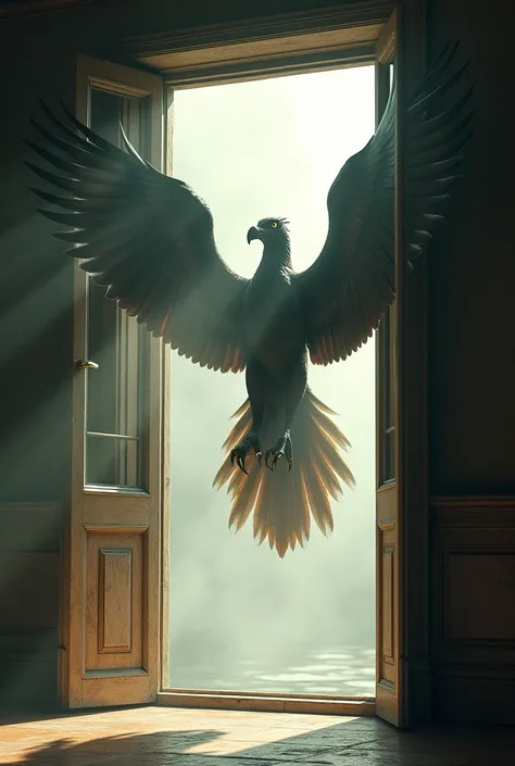 Giant bird entering through a window