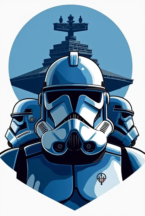 Create a logo for a group of clones from the 501st legion from star wars, The clones have the main color blue and the logo has to be a helmet right behind a star destroyer