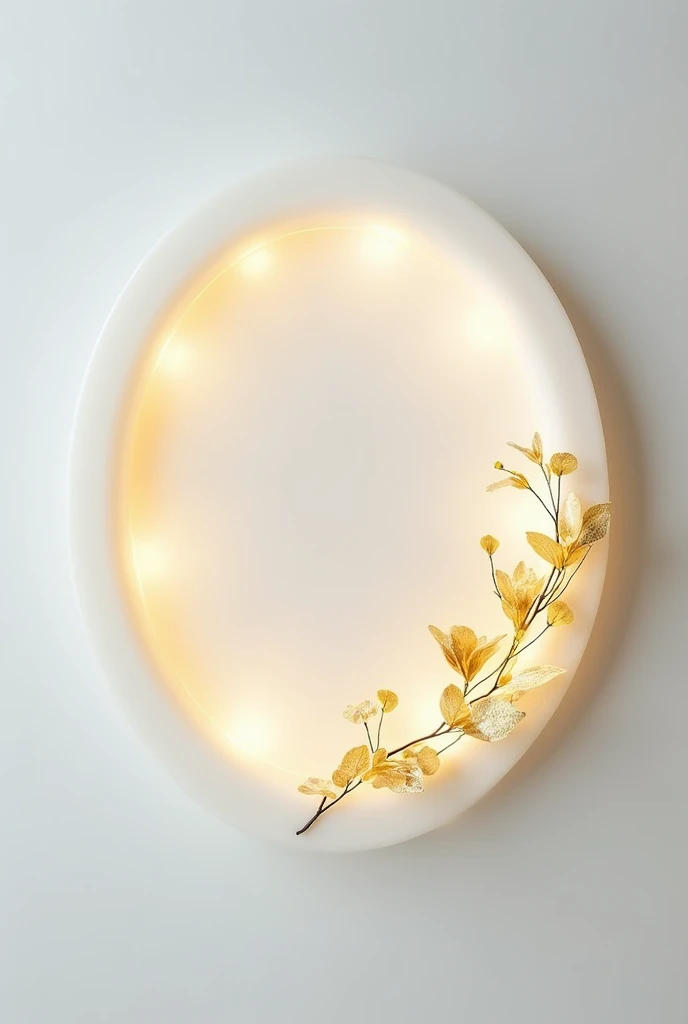 A circle of white resin with pieces of gold paper on one side