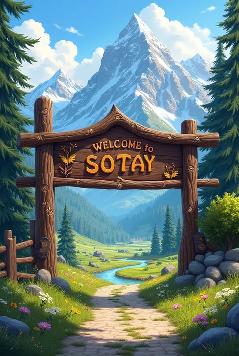 Create a mountainous province where stories invite people to discover beauty everywhere and local communities live in harmony with nature and have a sign that says welcome to Sotay