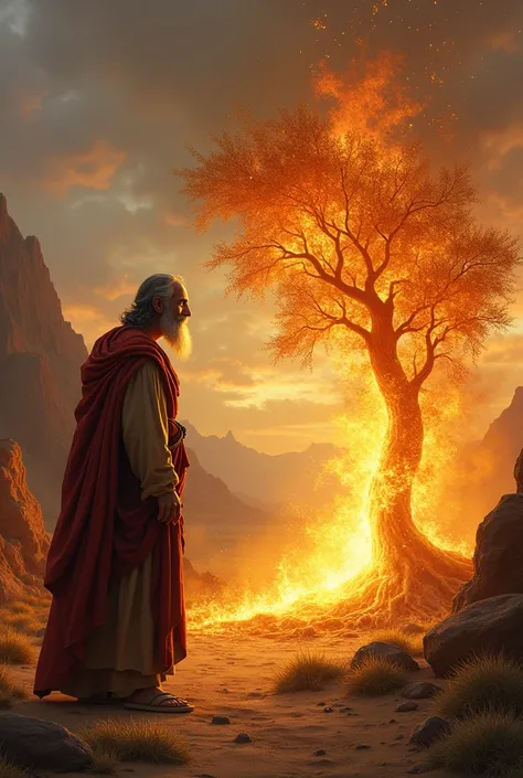 Moses talking to burning bush 