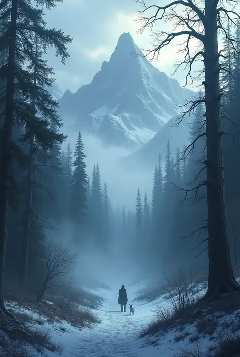 Dark, winter forrest, fog, mountain