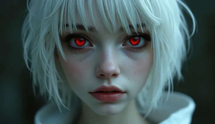 Girl with short white hair and red eyes