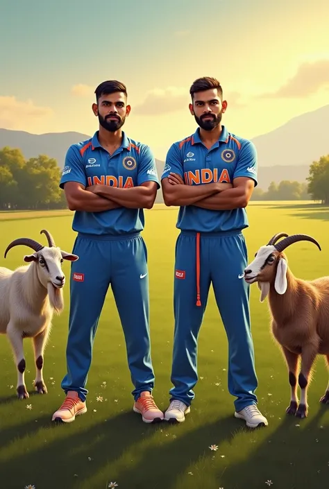 Virat kohli and Rohit sharma with goats