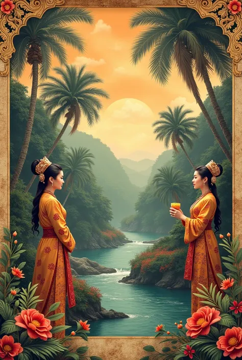 Make me a wallpaper in Southeast Asian antique style