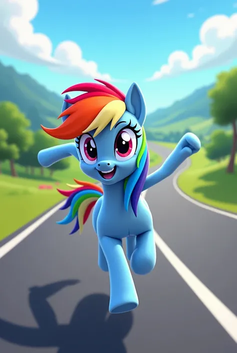 Human Rainbow Dash from Equestria Girls running on the road