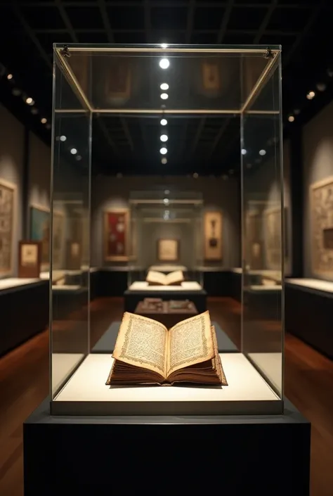 manuscript in a glass box, protected
