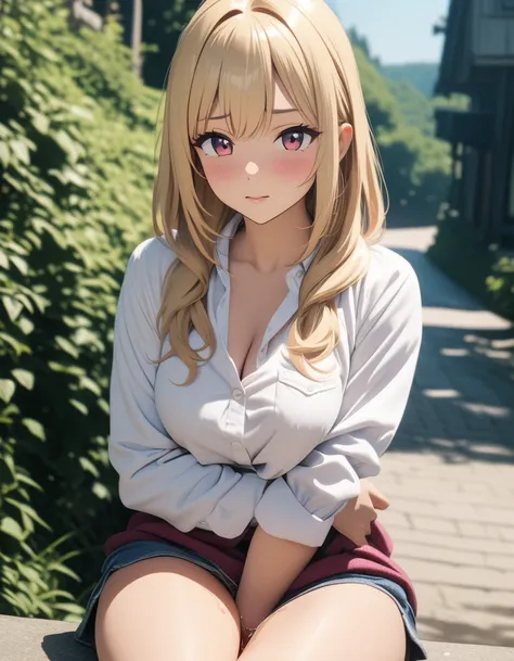 (Highest quality, 4K, 8k, High resolution, masterpiece:1.2), Very detailed, Picturesque, Anime style photo, Photo Anime:1.37)、blonde、gyaru、bitch、pussy juice、arm between legs、