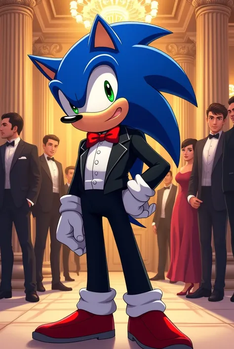 Sonic the hedgehog in Black tie event in anime style