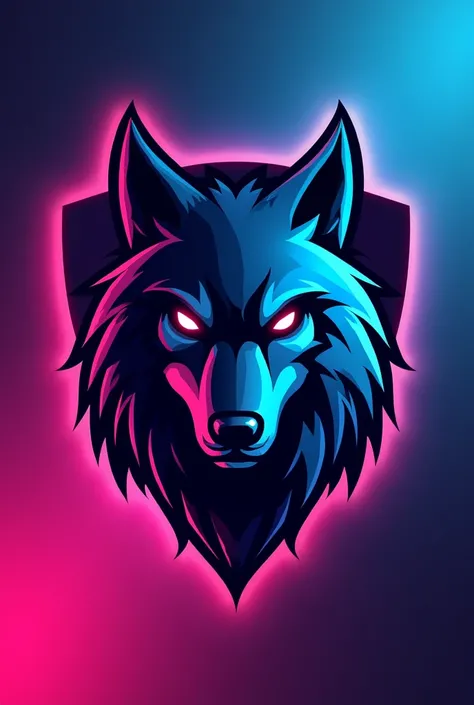 A logo for a football club. Pink ind neonblau. a wolf should be integrated