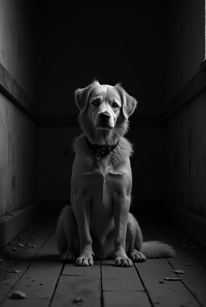 Black and white image of a dog waiting for his departed owner 