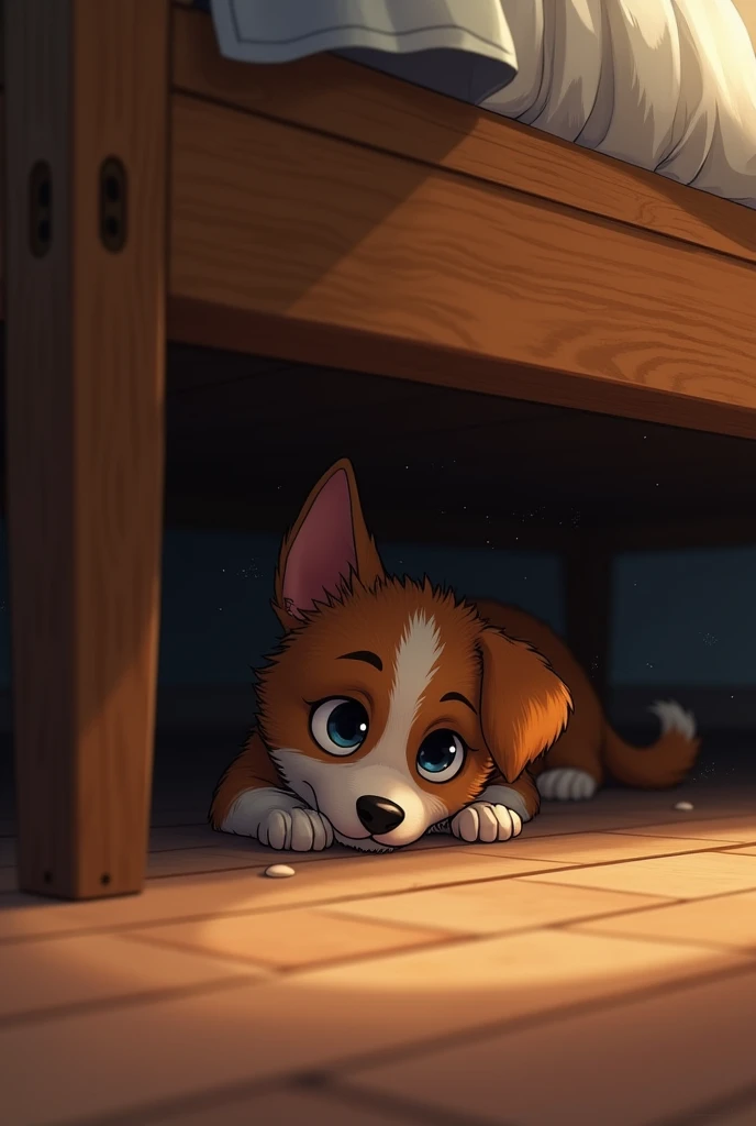 Dog under the bed 
