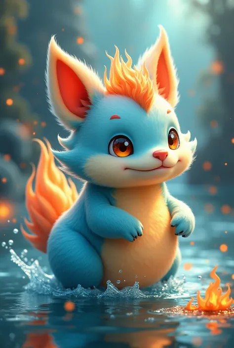 Create any animal with water and fire details, being very cute