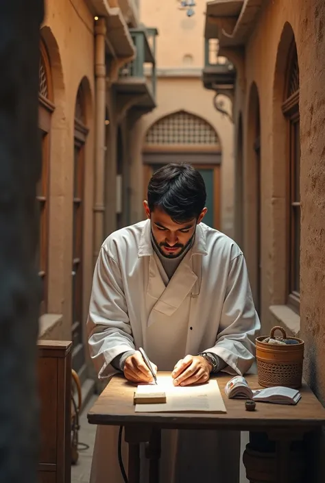 Young Yemeni (dentist ) Treating patients in old Sana&#39;a wearing a nursing robe 