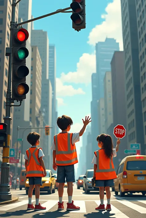 Children working at traffic lights 