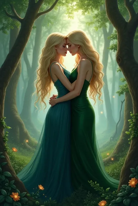 luna lovegood in a forest with a girl, they are both women and best friends, luna is from ravenclaw and the other girl is from slytherin, they are doing the 69 position