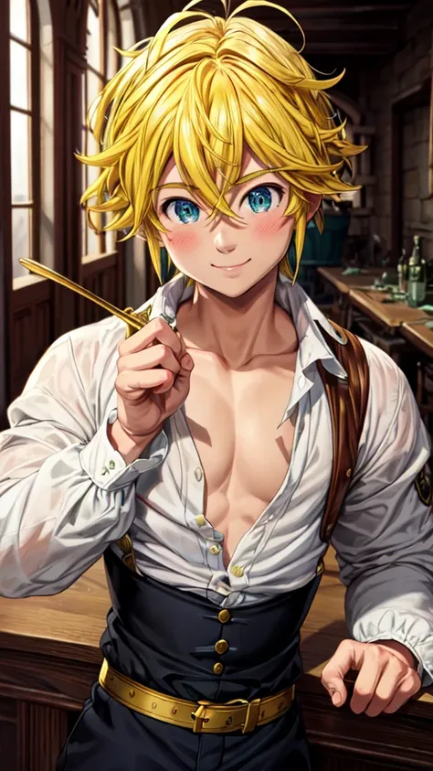 masterpiece, best quality, ultra-detailed, illustration, 1boy, solo, male focus, looking at viewer, upper body, , meliodas_nanat...