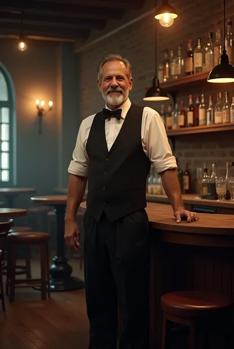 A Cuban waiter in an empty bar