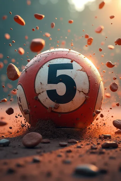 Create an image of a ball called number five being broken 