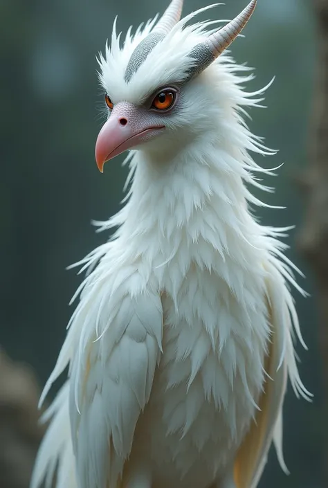 Stella is a tall, slim, white avian demon. Stella has long, hair-like feathers that have gray tips and a large gray stripe on her head. She has a short pink beak, and very long curved eyelashes.